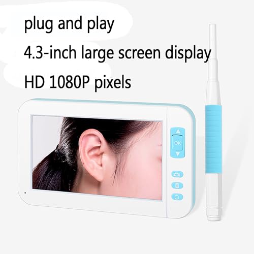 HJFSDFGD Portable USB al Otoscope with 1080P HD Camera, 3.9MM Lens for Ear Cleaning, 4.3" IPS Screen, 6 LED Lights, and Bket - Effective Ear Wax Removal Tool