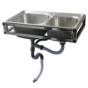 wall mount utility sink hand wash basin, commercial 304 stainless steel sink 2 compartment kitchen sink, outdoor sink station prep/bar sinks, for garage restaurant laundr,set 2-set 1