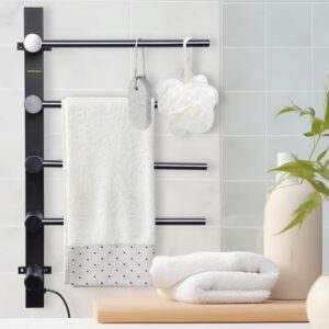 Heated Towel Bar | 4-Bar Electric Towel Warmer Racks Wall Mounted | Stainless Steel Temperature Adjustable Waterproof Drying Rack with Built-in Timer for Kitchen, Bathroom