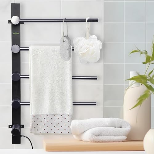 Heated Towel Bar | 4-Bar Electric Towel Warmer Racks Wall Mounted | Stainless Steel Temperature Adjustable Waterproof Drying Rack with Built-in Timer for Kitchen, Bathroom