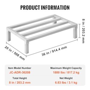 VEVOR Aluminum Dunnage Rack, 36” x 20” Commercial Food Floor Rack, 8” Off The Floor, 1800 lbs Capacity All-Welded Aluminum Storage Rack, for Storage in Restaurants, Kitchens, Garages and Vehicles