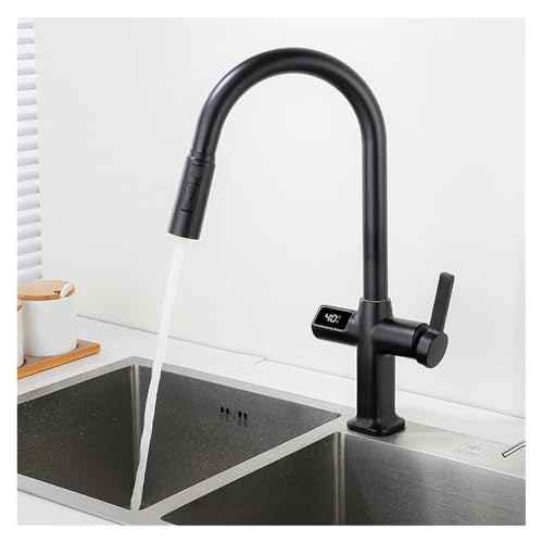 Kitchen Pull Out Digital Display Function Swivel Kitchen Faucet(Black)