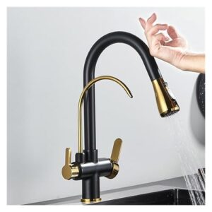 black touch sensor kitchen sink hot and cold mixer pure faucet deck mount pull-out double handle(black gold)