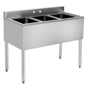 hardura 3 compartment sink of stainless steel, with 10x14x10 inches bowl and backsplash, nsf commercial three compartment sink for bar, restaurant, kitchen and cafe