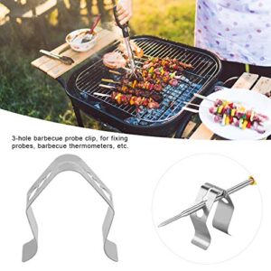 Miskall Grill Thermometer Probe Clip Holder, 3Pcs Kitchen BBQ Grill Accessory Stainless Steel 3-Holes Barbecue Probe Fixing Clip Holders