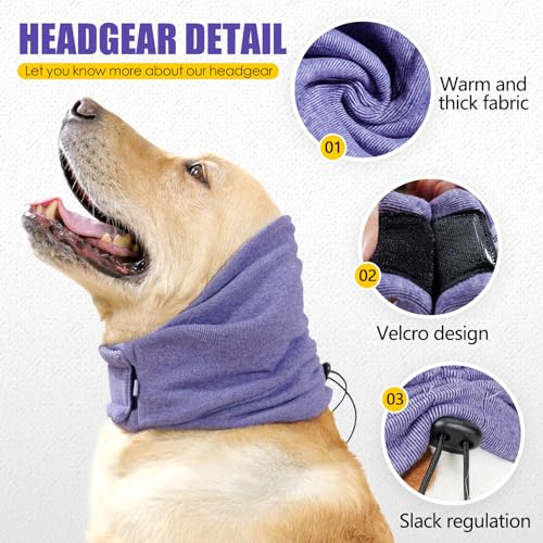 Dog Ear Muffs Noise Canceling Dog Ear Cover, Calming Dog Ear Warp for Anxiety Relief, Dog Ear Muffs Noise Protection for Thunder Firework Lightning, Breathable Dog Head Wrap Dog Calming Hoodie, L