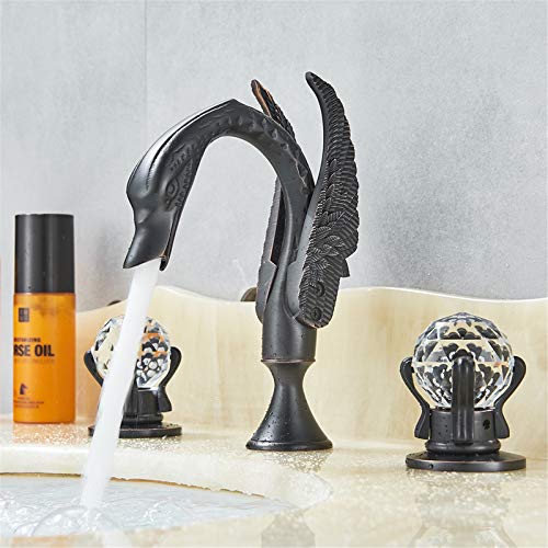 DLHVFOKK Washbasin Sink Tap, Luxury Gold 3Pcs Bathroom Faucet, 2 Handles Bath Mixer Home Improvement Beauty Bathtub Mixer Taps,Gold(Black Bronze)