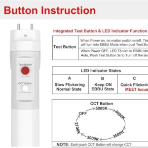 E2 LIGHTING 4ft T8 LED Bulbs, LED Fluorescent Tube Replacement 4ft, T8 LED with Emergency Battery, 5 CCT Tunable 27K-50K, 6W, 120-277V, Ideal for Office and Warehouse-5 Pack