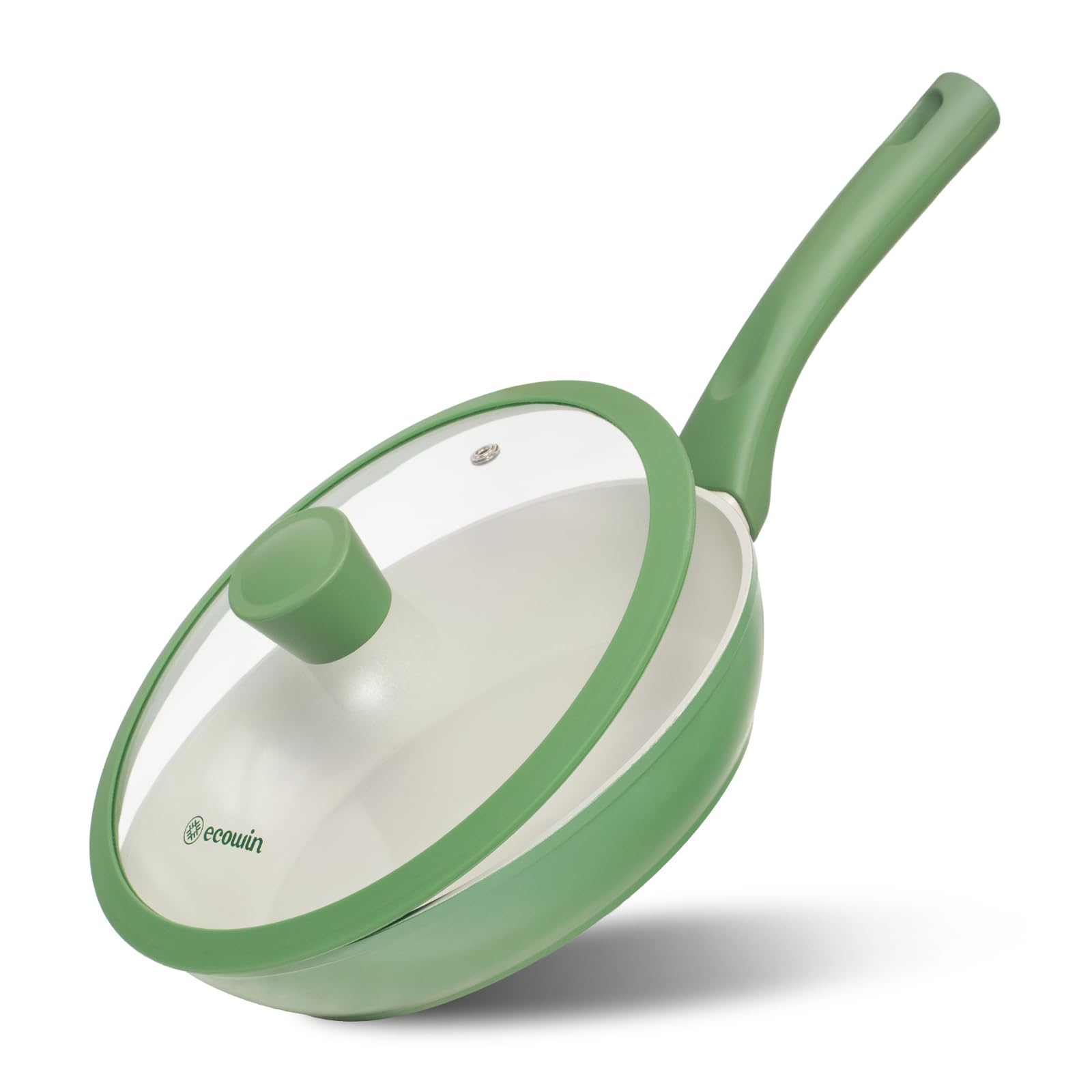 Ecowin Nonstick Frying Pan Egg Pan 8 Inch, Green Nonstick Skillet with Lid,Ceramic Egg Frying Pan with Glass Lid, Dishwasher and Oven Safe,Induction Compatible, PFOA Free