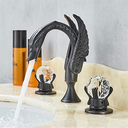 DLHVFOKK Washbasin Sink Tap, Luxury Gold 3Pcs Bathroom Faucet, 2 Handles Bath Mixer Home Improvement Beauty Bathtub Mixer Taps,Gold(Black Bronze)