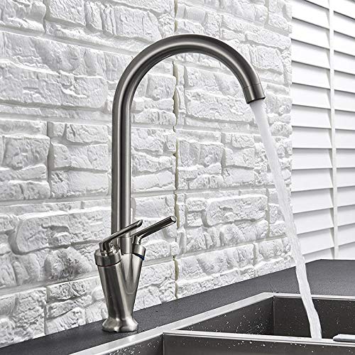 XYMSAF Bath Kitchen Sink Faucets Brushed Nickel Dual Handle Kitchen Basin Faucets Deck Mounted Hot & Cold Water Mixer Basin Sink Taps