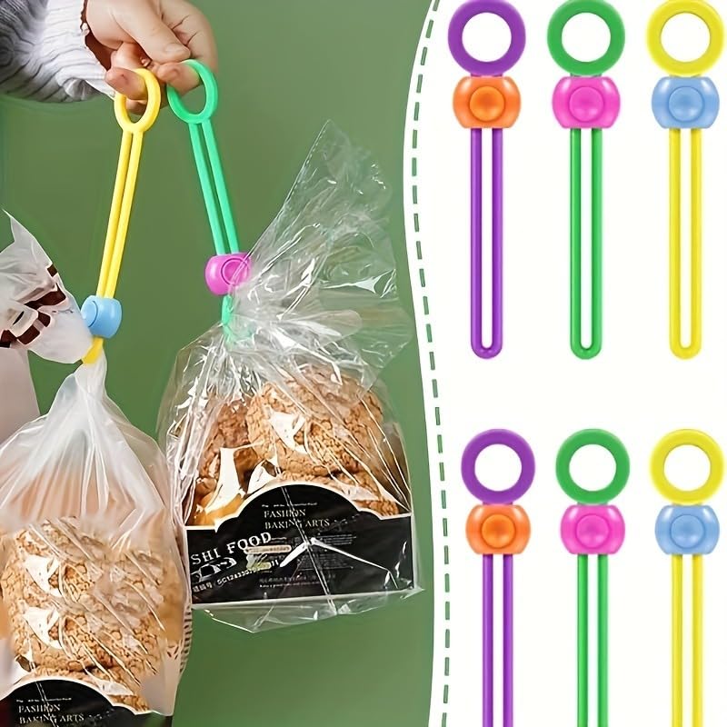 6 Food Bag Sealing Clips, Mixed Colors, Silicone Food Bag Sealing Tape, Reusable and Adjustable Clip Sealer, Suitable for Various Plastic Bags, Thread Bags, and Rice Bags.