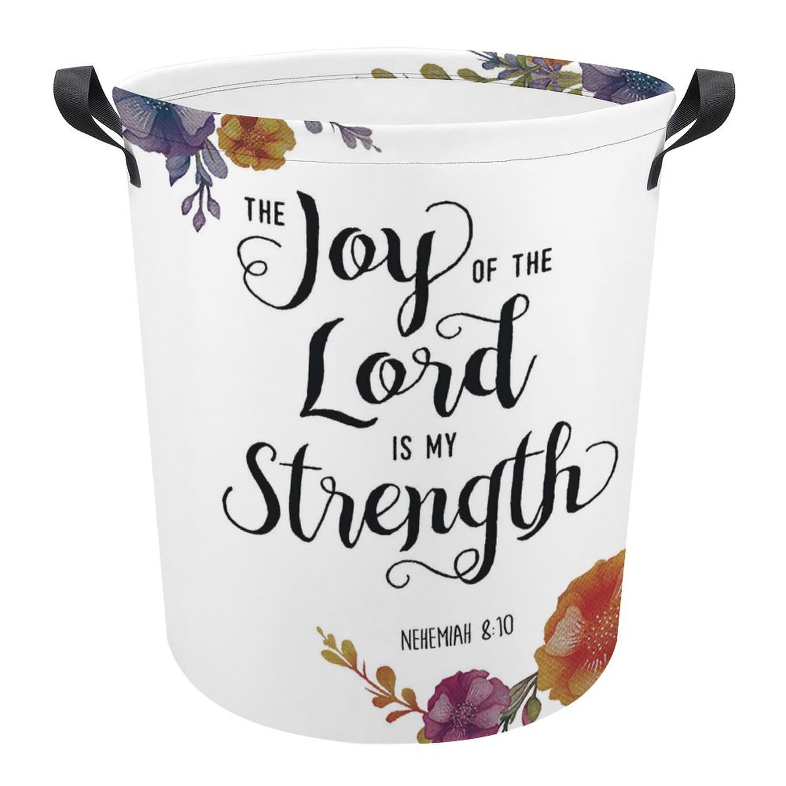 Christian Bible Verse Inspirational Quote Laundry Basket Large Round Canvas Laundry Hamper with Handles Foldable Storage Bin for Dirty Clothes Hamper Bedroom Bathroom