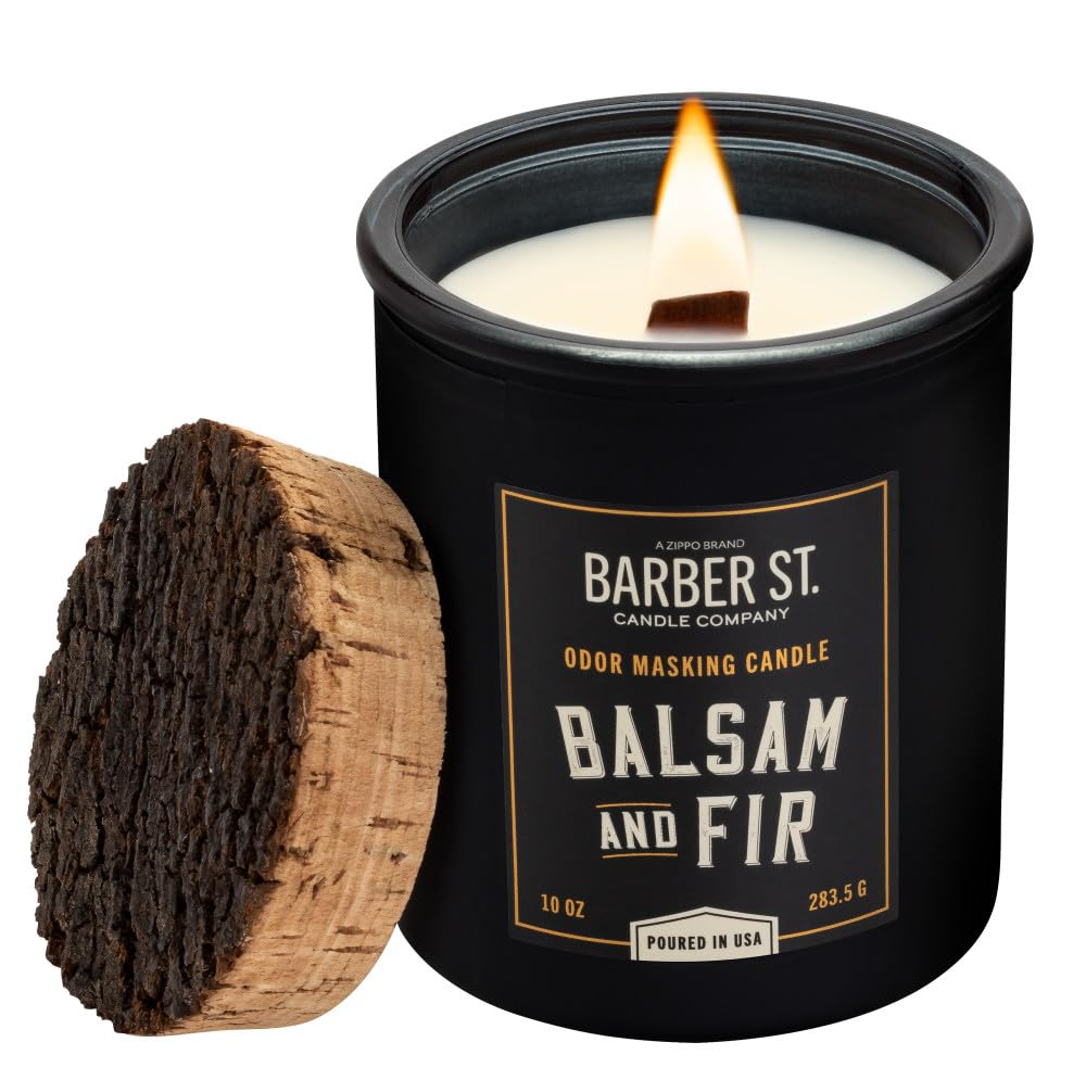 Zippo Barber Street Odor Masking Candle - Wooden Wick Balsam & Fir