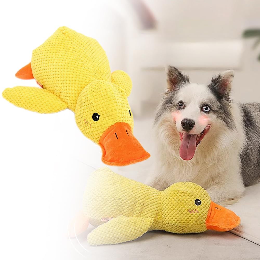 Seivble 2024 Upgraded Calming Duck Dog Toy, Yellow Duck Dog Toy for Dogs Emotional Support, Durable The Mellow Dog Squeak Duck Toys, Dog Chew Toys for Dogs Indoor Puppy (Yellow-Large)