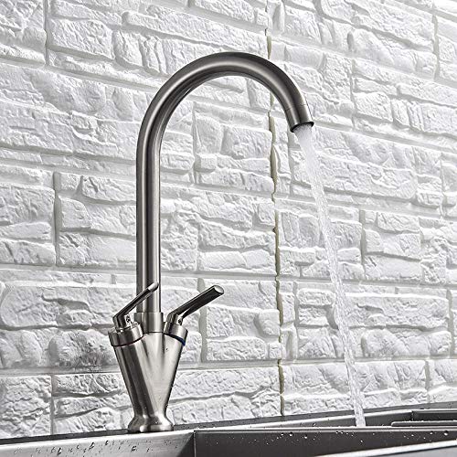 XYMSAF Bath Kitchen Sink Faucets Brushed Nickel Dual Handle Kitchen Basin Faucets Deck Mounted Hot & Cold Water Mixer Basin Sink Taps