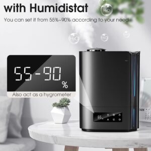 Humidifiers for Bedroom, 6L Top Fill Cool Mist Humidifiers for Large Room for Plants,TABYIK Air humidifier with Humidistat and Timer, with Essential Oil Diffuser Quiet for Home Black