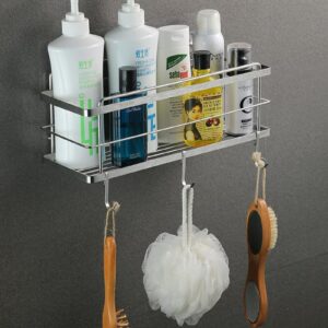 Lailisapex Premium Shower Caddy - Self Adhesive Shower Organizer, 4 Hooks, Drill-Free Shower Shelves, Rustproof Stainless Steel, (Silver)