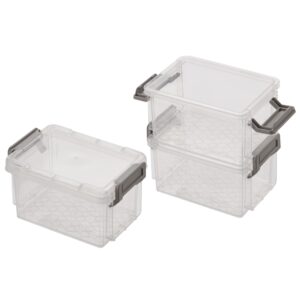 Simplify Storage Boxes| 4 Pack | 12 oz | Stackable | Lockable Lid | Great for Office Accessories | Home Storage | Clear and Grey