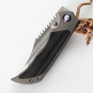 JEABROTHER Folding Knife 3.5-inch M390 Blade Titanium Handle Linen Inlaid Pocket Knife