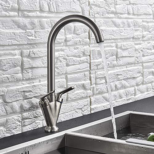 XYMSAF Bath Kitchen Sink Faucets Brushed Nickel Dual Handle Kitchen Basin Faucets Deck Mounted Hot & Cold Water Mixer Basin Sink Taps