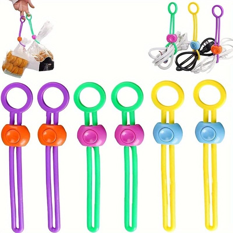 6 Food Bag Sealing Clips, Mixed Colors, Silicone Food Bag Sealing Tape, Reusable and Adjustable Clip Sealer, Suitable for Various Plastic Bags, Thread Bags, and Rice Bags.