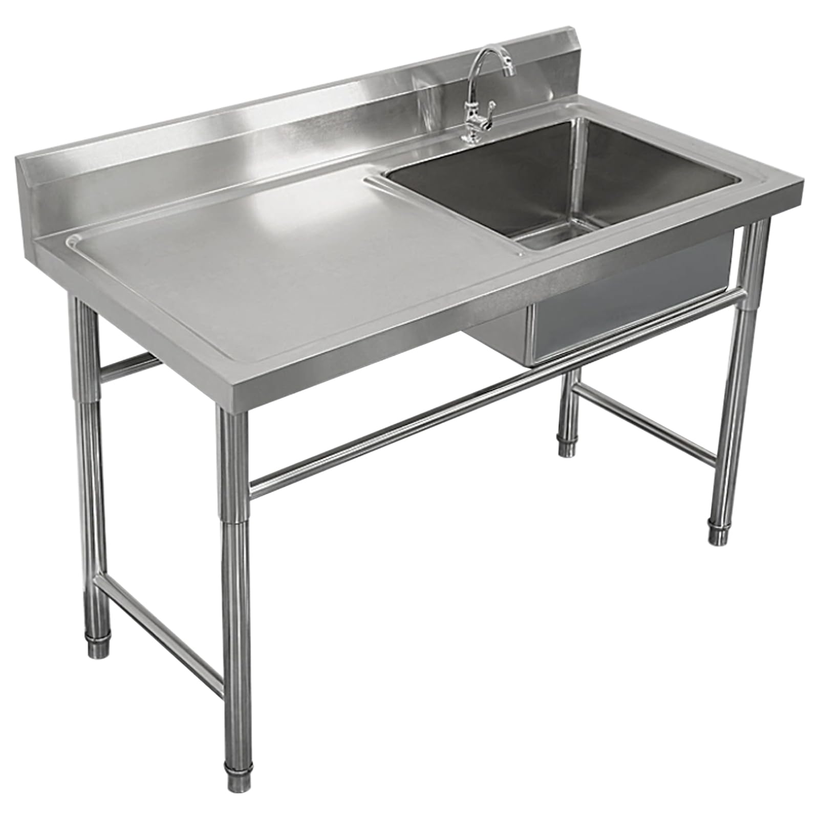 Commercial Stainless Steel Worktop with Sink,Stainless Steel Utility Sink,Free Standing Single Bowl Kitchen Sink Set Water for Farmhouse, Bathroom,Bar,Laundry Room,Adjustable Feet