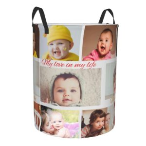 Custom Laundry Basket,Personalized Laundry Hamper With Photo Name Text,Customized Dirty Clothes Storage With Handle,Collapsible Storage Basket For Bathroom Living Room Bedroom