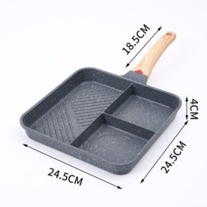 3 in 1 Divided Saute Pan,Nonstick 3-n-1 Divided Saute Pan,Divided Pan for Cooking,Divided Grill Pan for Stove Tops,Versatile Breakfast Grilling Pan,Durable Square Grill Skillet,Steak Griddle Pan(Black