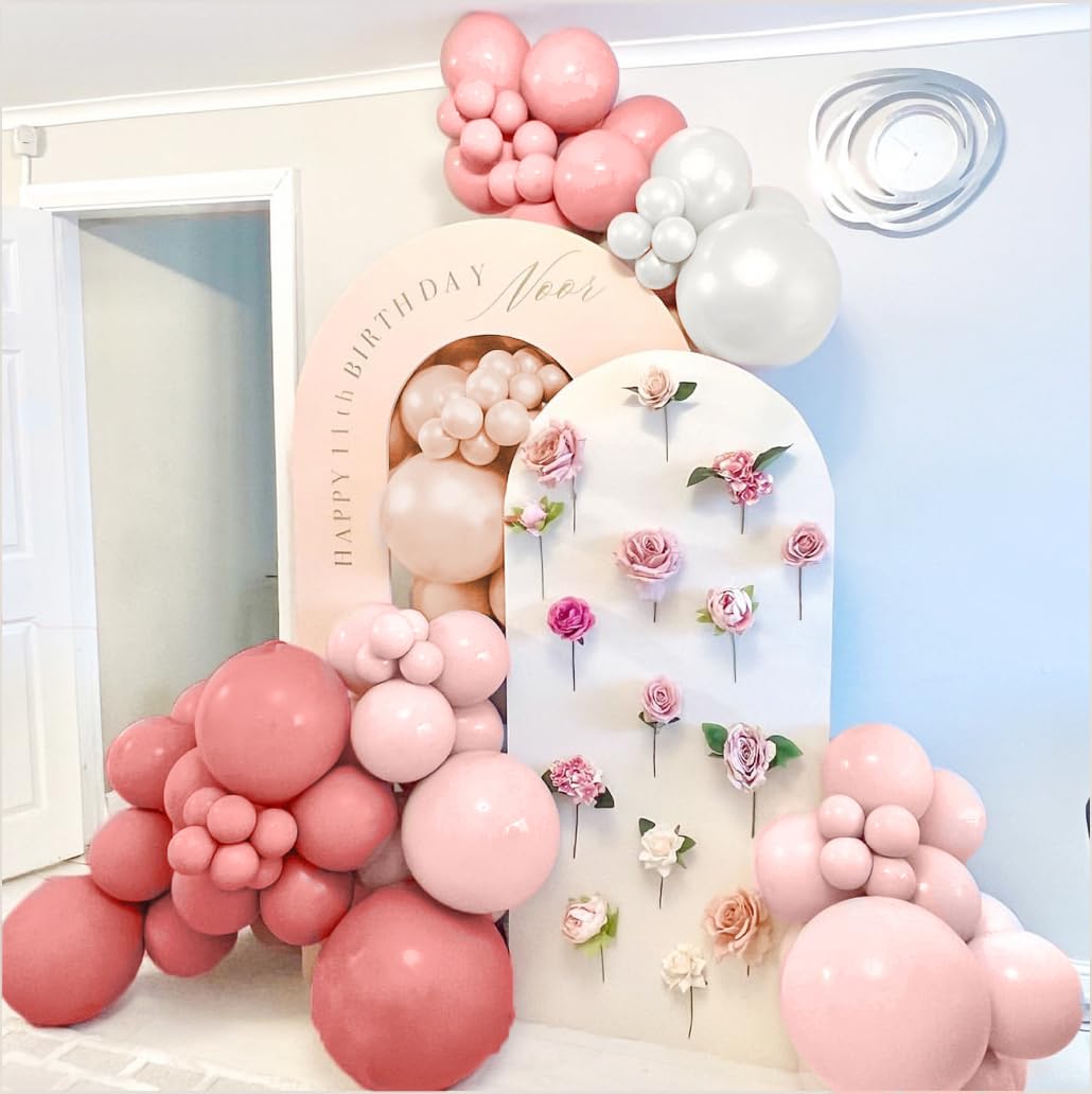 Boho Soft Pink Balloon Arch Garand Kit 153pcs 18/10/5 Inch Retro Pink Macaroon Orange Light White Latex Balloon for Baby Shower Bridal Wedding Girl Birthday Anniversary Gender Reveal Party Decorations