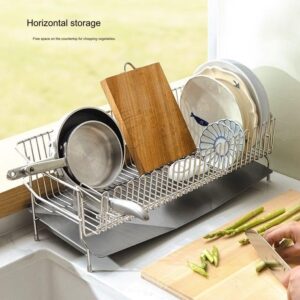 Dish Drying Rack 304 Stainless Steel Dish Rack with Drainboard Drainage, Utensil Holder for Various Kitchenware,Comes with chopstick holder Multifunctional Dish Rack for Kitchen Counter,Cup Holder,(St