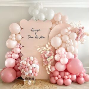 Boho Soft Pink Balloon Arch Garand Kit 153pcs 18/10/5 Inch Retro Pink Macaroon Orange Light White Latex Balloon for Baby Shower Bridal Wedding Girl Birthday Anniversary Gender Reveal Party Decorations