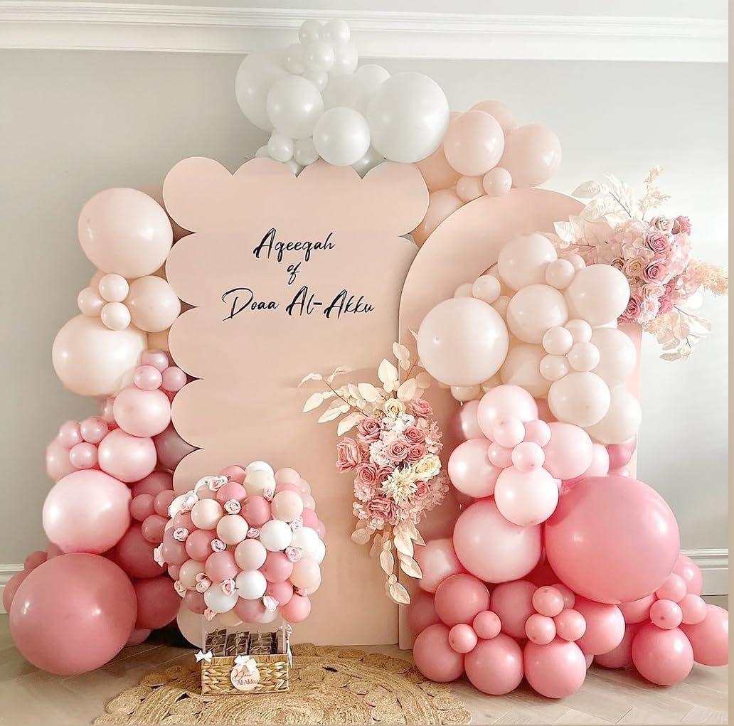 Boho Soft Pink Balloon Arch Garand Kit 153pcs 18/10/5 Inch Retro Pink Macaroon Orange Light White Latex Balloon for Baby Shower Bridal Wedding Girl Birthday Anniversary Gender Reveal Party Decorations