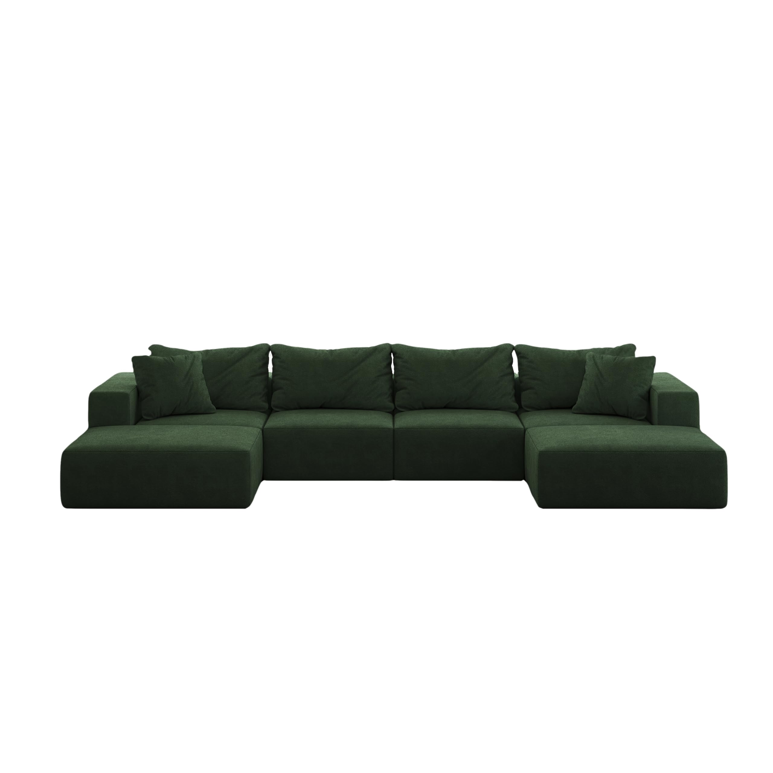 162" Minimalist Oversized Modular Sofa Couch, Deep Seat Sectional Sofa with Ottoman, 6-Seater Track Arm Sofa, U Shape Cloud Couch for Living Room Office Apartment Reception-Green