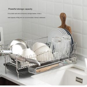 Dish Drying Rack 304 Stainless Steel Dish Rack with Drainboard Drainage, Utensil Holder for Various Kitchenware,Comes with chopstick holder Multifunctional Dish Rack for Kitchen Counter,Cup Holder,(St