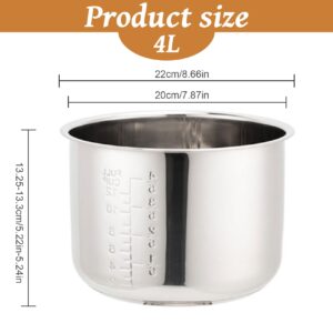 Stainless Steel Rice Cooker Inner Pot 4L Stove Safe Polished Edged Rice Cooker Inner Pot with Scale ＆ 3-Ply Bottom for Rice Pot Rice Cooker Rice Cooker Inner Pot Rice Pot Rice Cooker Inner Pot