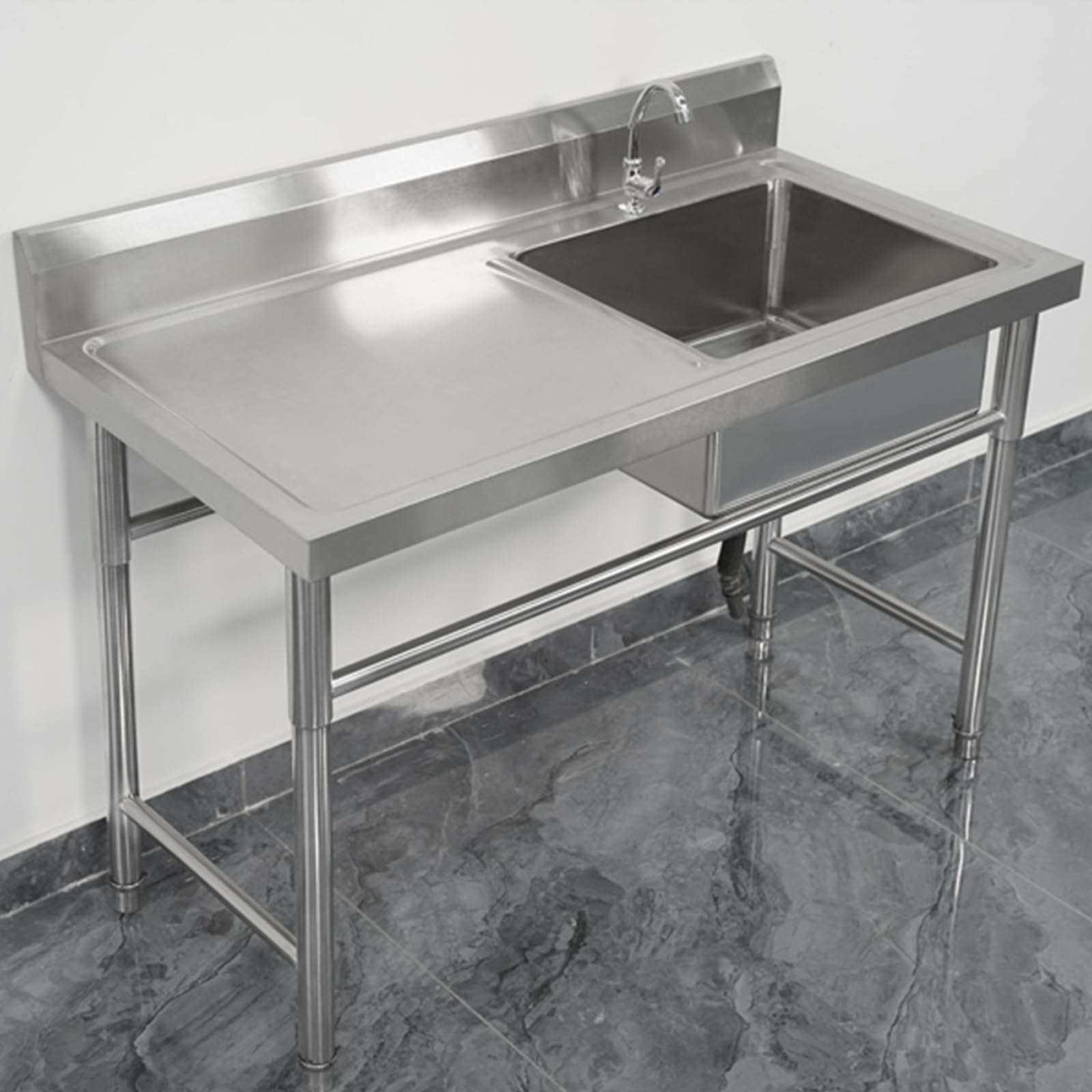 Commercial Stainless Steel Worktop with Sink,Stainless Steel Utility Sink,Free Standing Single Bowl Kitchen Sink Set Water for Farmhouse, Bathroom,Bar,Laundry Room,Adjustable Feet