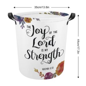 Christian Bible Verse Inspirational Quote Laundry Basket Large Round Canvas Laundry Hamper with Handles Foldable Storage Bin for Dirty Clothes Hamper Bedroom Bathroom