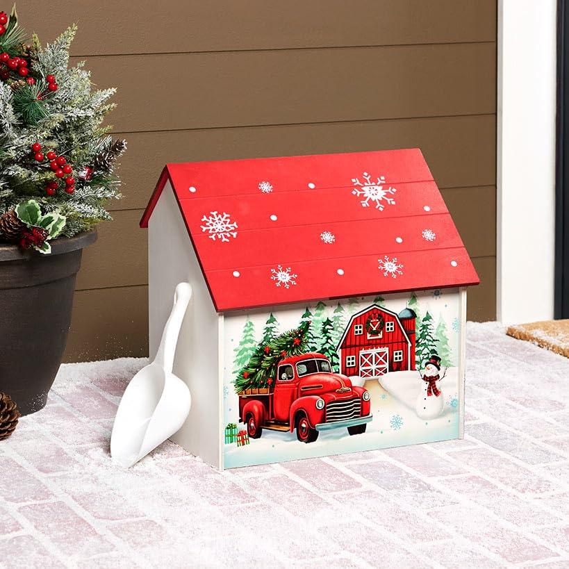 The Lakeside Collection Sidewalk Salt Box with Scoop - Red Truck