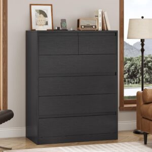 aogllati black dresser for bedroom, modern tall dresser with 6 drawers, dressers & chest of drawers with charging station handle free,wooden 6 drawer dresser for bedroom living room,black