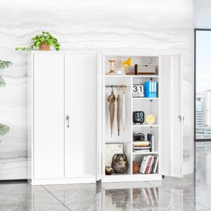 INTERGREAT 72”Tall Metal Wardrobe Cabinets with Lock,Clothing Storage Cabinets with Hanging Rod and 4 Adjustable Shelves，Closet for Home Living/Laundry Room/Department (White)