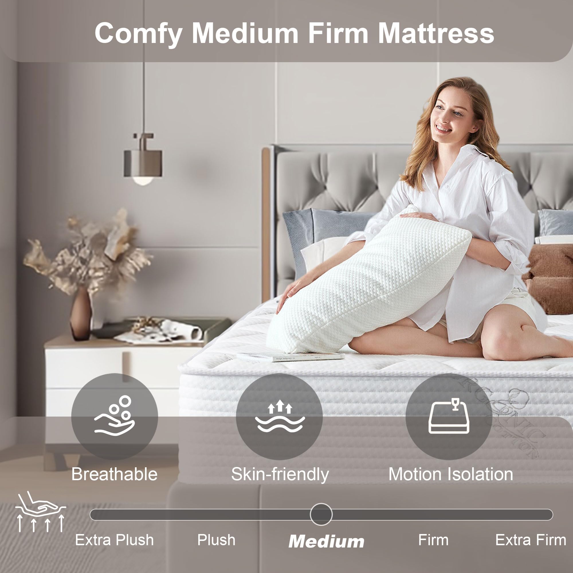 VKJ Full Size Mattress 10 Inch,Medium Firm,Upgrade Hybrid Memory Foam Matress in a Box,Colchones Full Size Bed,Individually Pocketed Springs for Support and Pressure Relief