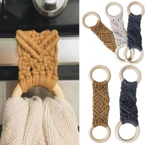 Macrame Towel Holder Ring, Macrame Kitchen Towel Holder, Crochet Towel Holder Rings, Macrame Knit Hanging Kitchen Towel Holder, Crochet Hanging Dish Towel Holder Hanging Kitchen Towels Ring (A)