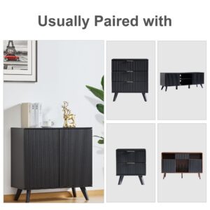 XUZENEST Modern Sideboard Buffet Cabinet Console Table, Accent Storage Cabinet Credenza Buffer Cabinet with 4 Fluted Doors for Kitchen Dining Living Room Entryway(Black)