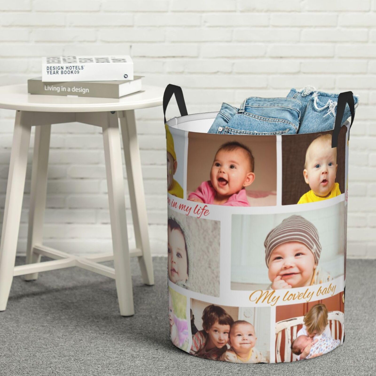 Custom Laundry Basket,Personalized Laundry Hamper With Photo Name Text,Customized Dirty Clothes Storage With Handle,Collapsible Storage Basket For Bathroom Living Room Bedroom