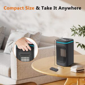 Portable Electric Space Heater, YiHee Heaters for Indoor Use with Remote, Night Light, Fan Mode, 2-6H Timer, 1000W PTC Fast Safety Heat for Office Room Bedroom