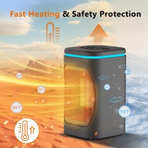 Portable Electric Space Heater, YiHee Heaters for Indoor Use with Remote, Night Light, Fan Mode, 2-6H Timer, 1000W PTC Fast Safety Heat for Office Room Bedroom