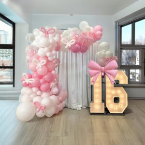 pink balloon arch kit Coquette Birthday Decorations Pink and White Balloon whit Bow balloons for Pink Bow Birthday bachelorette Bridal Shower Party Decorations