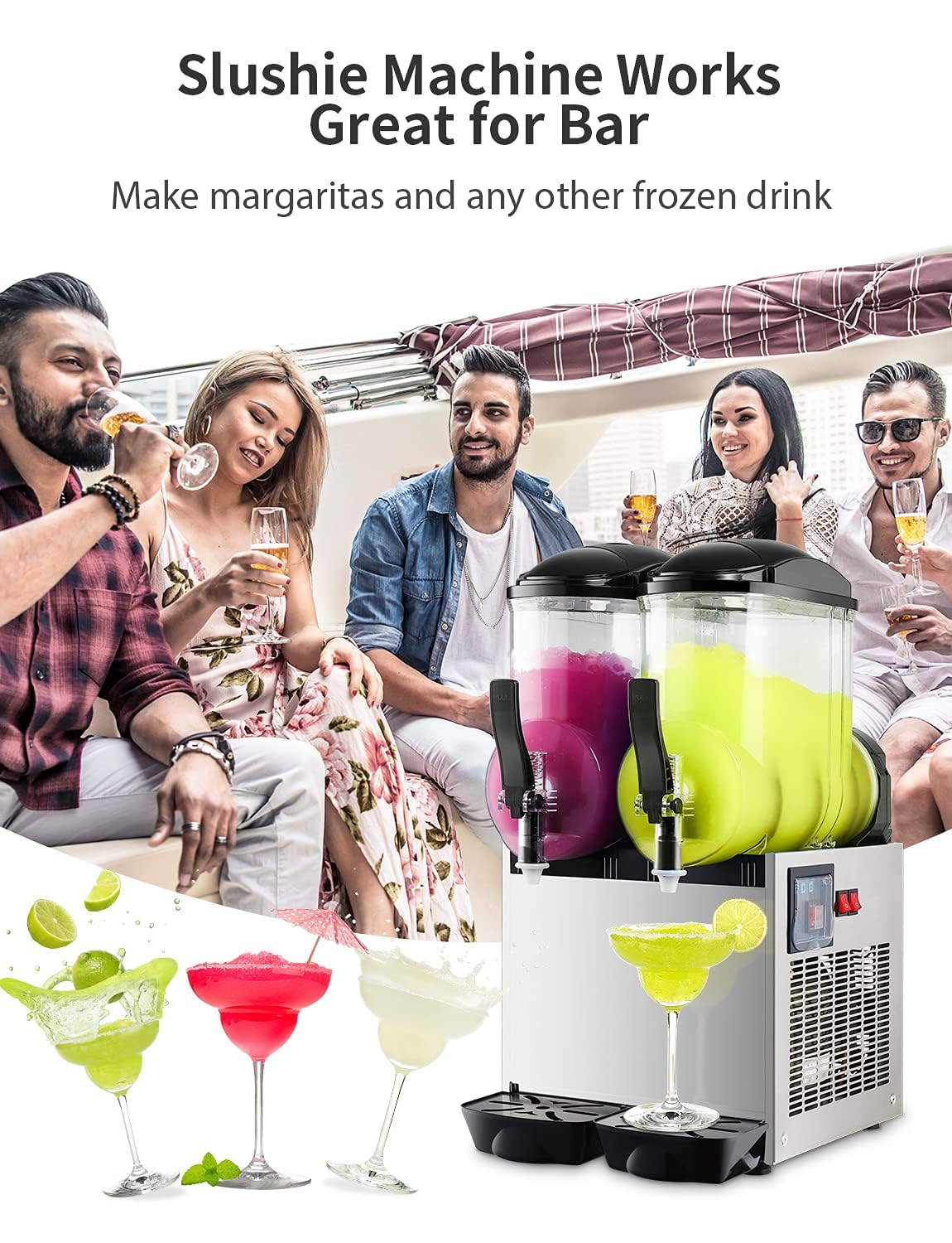 Commercial Slushie Machine, 30L 8Gal Frozen Drink Maker Machine, 1050W Stainless Steel Margarita Smoothie Slushy Machine for Home Party Restaurant Bar Beer Barn