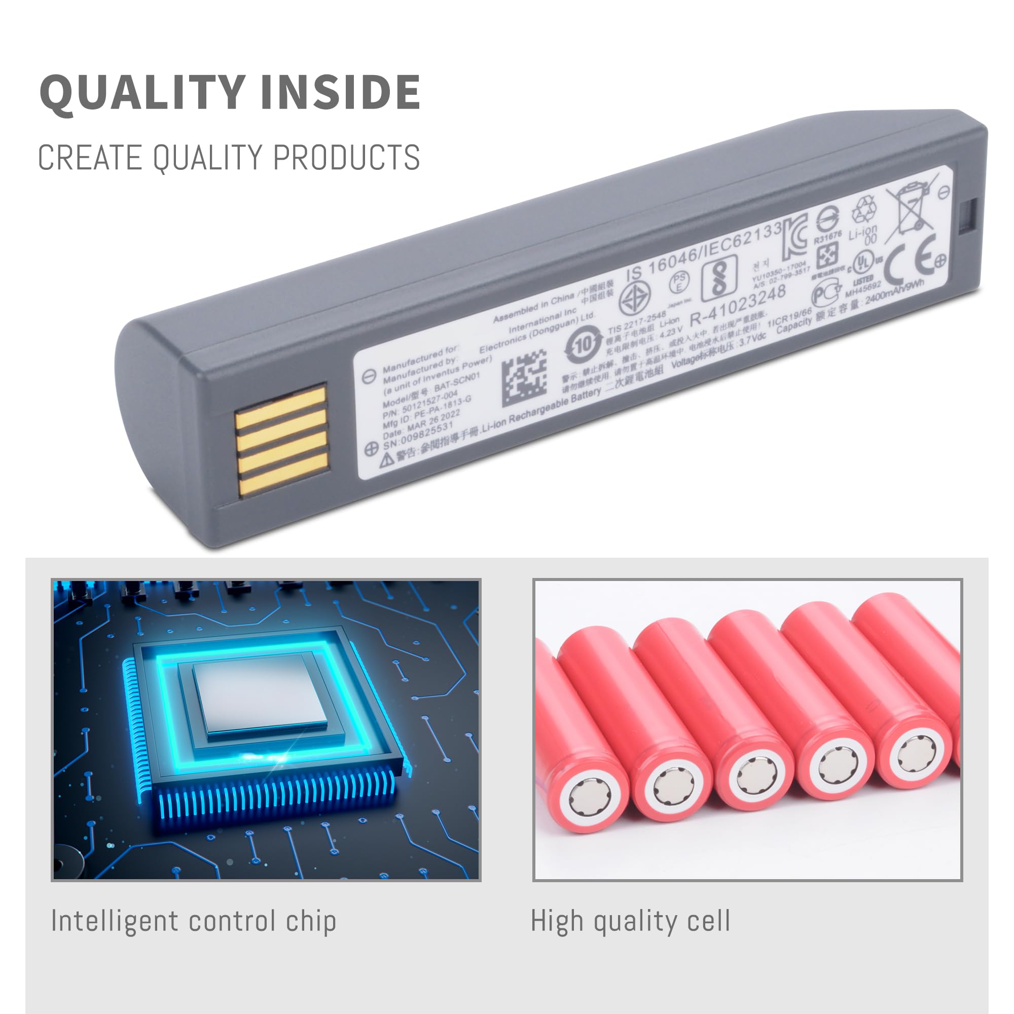 BAT-SCN01 Battery Replacement for Honeywell 3820 3820i 4620 4820 4820i 5620 6320 for Xenon 1902 for Hyperion 1302g for Granit 1911i 1981i for Voyager 1202g 1452g 1472g Handheld Barcode Scanner 2400mah